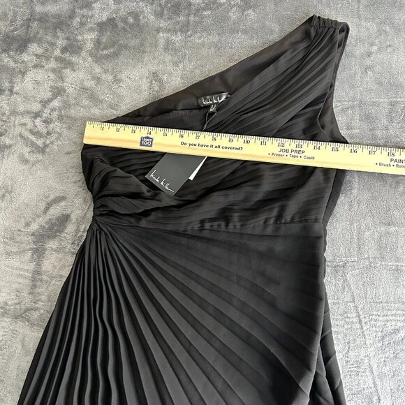 Nicole Miller One Shoulder Pleated Solid Black Dress Asymmetrical Whimisical 8 - Picture 6 of 12